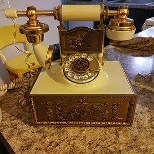 Vintage Style Rotary Telephone with Gold Accents